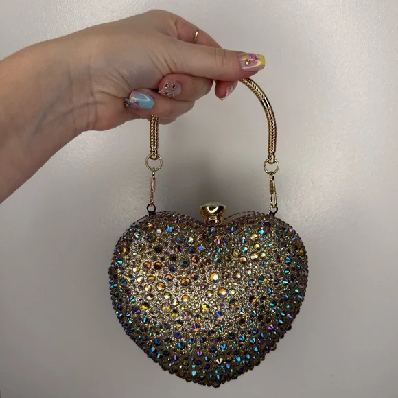 Ramla Amour iredescent AB Rhinestone Heart Clutch Evening Bag  $189 New - Picture 3 of 5
